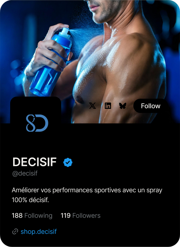 DECISIF Social Media - Instagram profile mockup with product showcase
