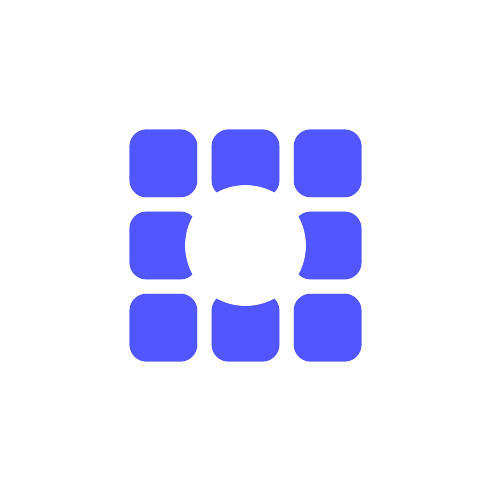 Outfeed Logomark - Blue geometric icon on white background